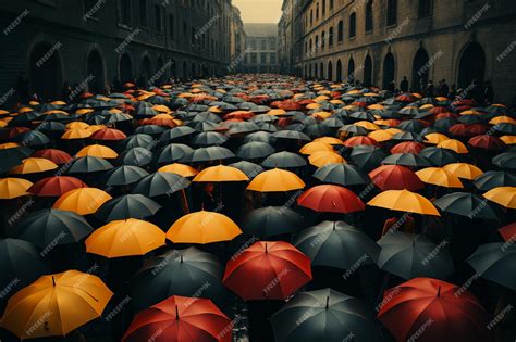 Premium AI Image | crowd of people on the street in rainy day