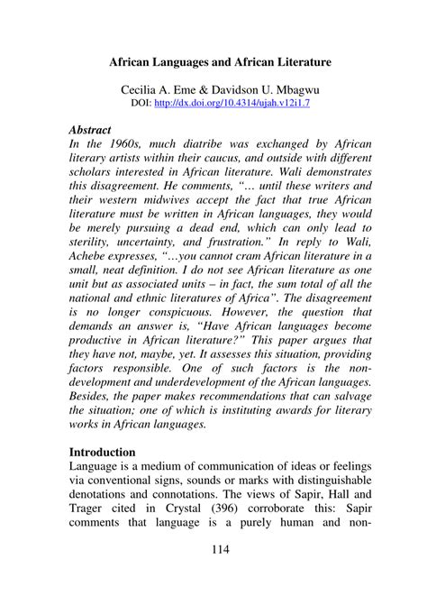 (PDF) African Languages and African Literature