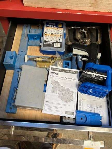 Drawer of Assorted Kreg Items - Pocket-Hole Jig 5000, Clamps, R3 Jig ...