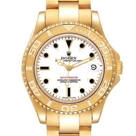 Rolex Yachtmaster Midsize Yellow Gold White Dial Mens Watch 68628 ...