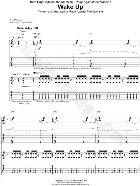 Rage Against the Machine "Wake Up" Guitar Tab in D Minor - Download & Print - SKU: MN0136920