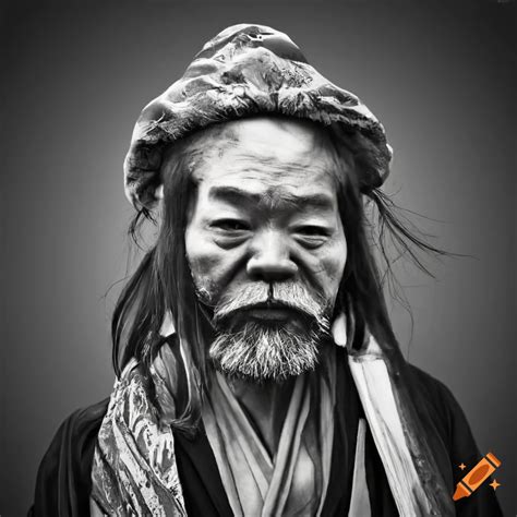 Portrait of a bearded japanese hobo on Craiyon