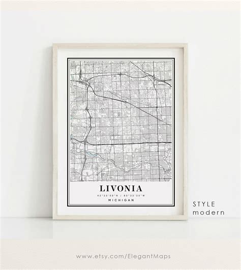 Livonia Michigan Map Livonia MI Map Livonia City Map - Etsy