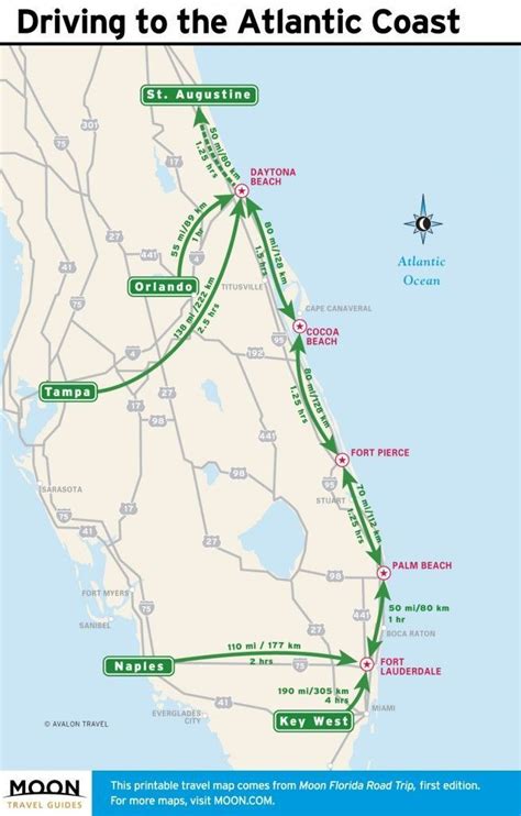 Travel map of Driving Distances to the Atlantic Coast of Florida #Floridasummerroadtrips ...