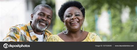 Smiling Senior African American Couple Looking Camera Banner Stock ...