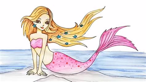 How to draw a Barbie Mermaid at the sea.. step by step / Drawing ...