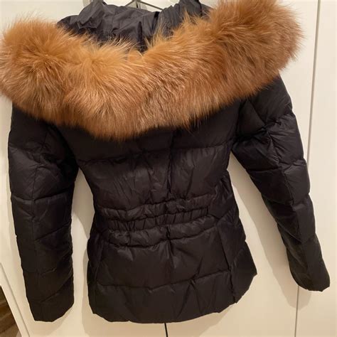 Black moncler coat with real fur Will fit size 8/10... - Depop