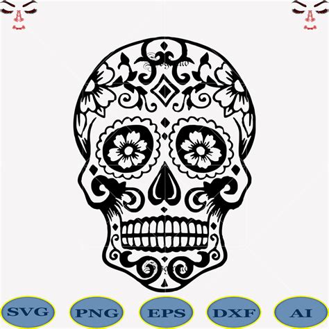 Sugar Skull Svg, Skull Svg, Skull vector, Sugar skull art vector, Skull with flower Svg, Skull ...