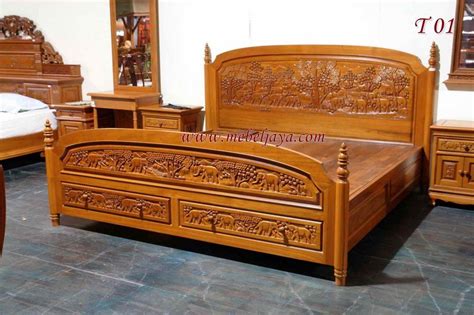 TEMPAT TIDUR UKIR BOROBUDUR NATURAL JATI | Wood bed design, Bed design ...