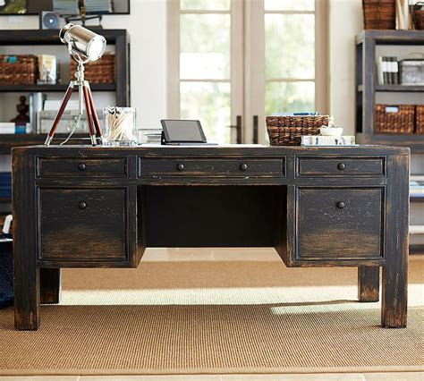 Dawson Wood Desk, Large, Weathered Black finish - Wood Desks - Home Office Furniture - Pottery ...