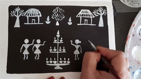 Warli painting village scene Diwali celebration drawing | Warli art ...