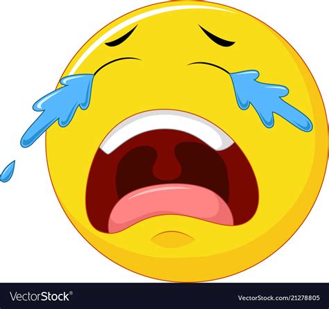 Crying emoticon smiley face character with tears Vector Image