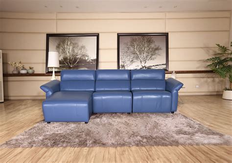 L Shape Light Blue Leather Electric power headrest Recliner Sofa