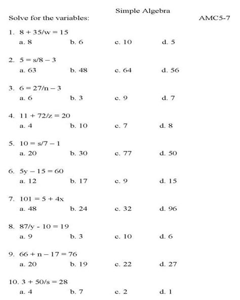 Algebra Problems 7th Grade