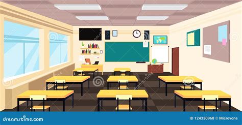 Cartoon Empty Classroom, High School Room Interior with Desks and ...