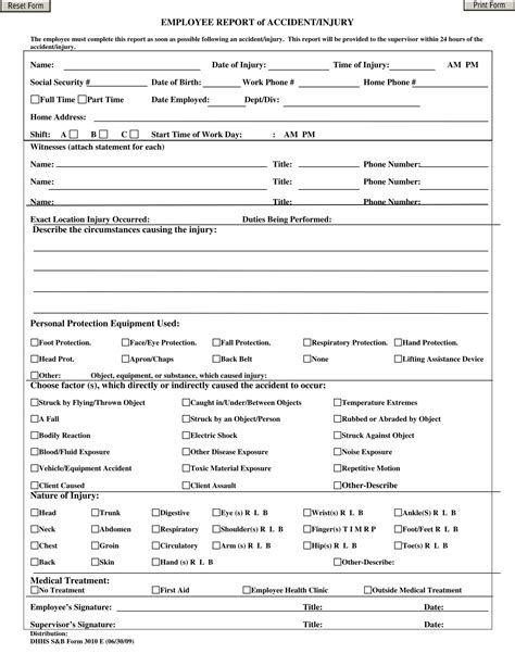 Employee Injury Report Form Template - ReportForm.net