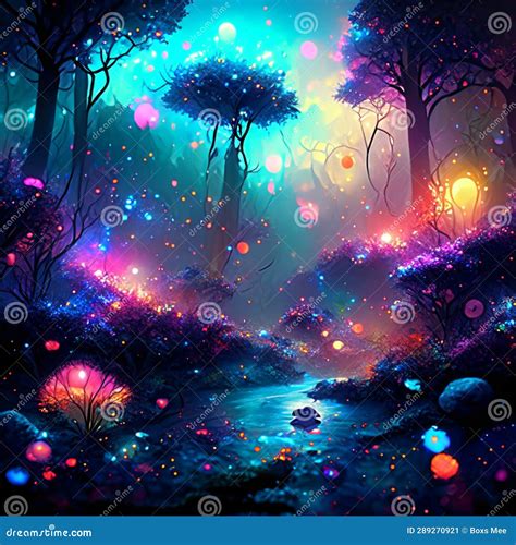 Magic Forest at Night with Fog and Bokeh Lights. Vector Illustration Stock Illustration ...