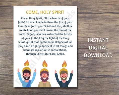 Come Holy Spirit Prayer Print for Kids Religious, Catholic Prayer ...