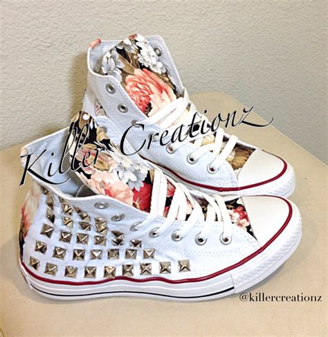 Custom studded Converse Chuck Taylors with floral design ANY