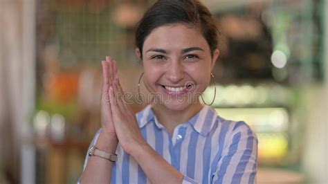 Portrait of Excited Young Indian Woman Clapping Stock Image - Image of ...