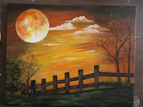 Harvest Moon Painting 16 x 20 Acrylic on Stretched Canvas