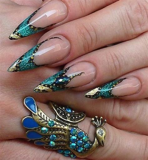 Peacock Nail Art | Peacock nails, Stiletto nail art, Nail art designs