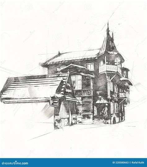 Wooden Architecture of Zakopane at Day, Poland, Illustration Art ...