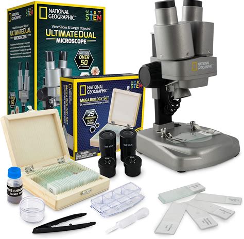 NATIONAL GEOGRAPHIC Microscope Science Kit - Dual LED Microscope for Kids, Ultra Bright 20x ...