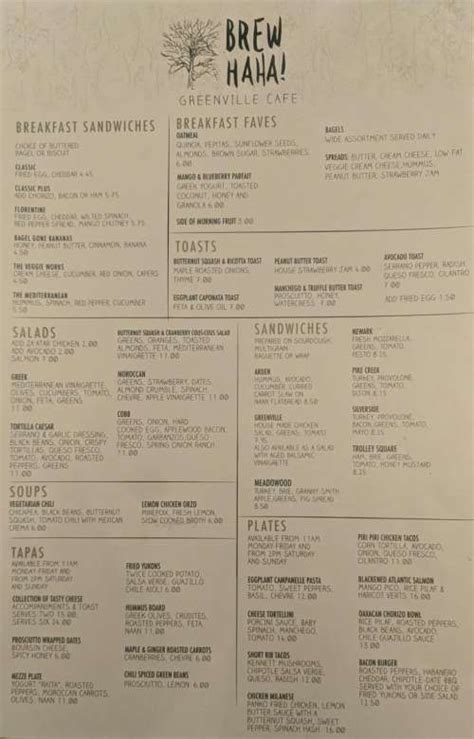 Brew Haha! menu in Wilmington, Delaware, USA