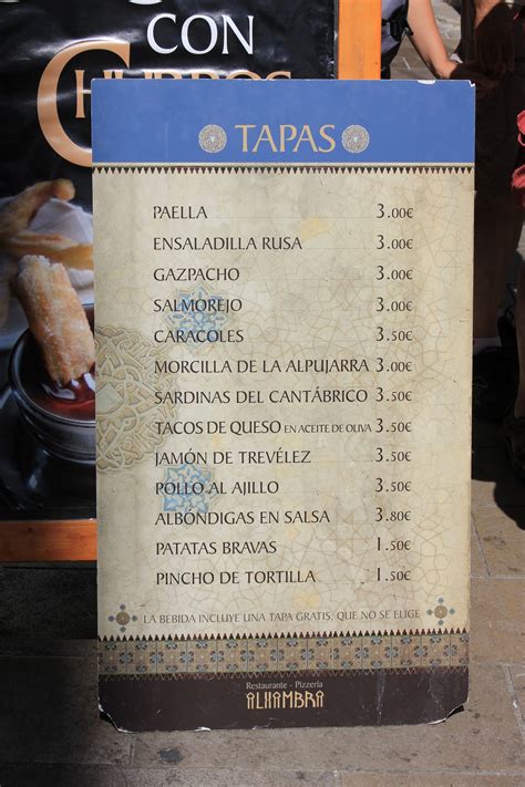 Tapas menu in Spain. Not bad prices. | Tapas menu, Tapas