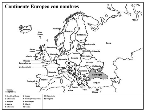 Mapa del continente Europeo con nombres para imprimir en PDF 2024