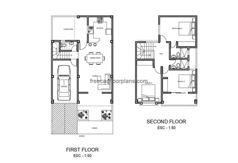 Simple Two-storey Residence Project Autocad Plan, 1908201 - Free Cad Floor Plans