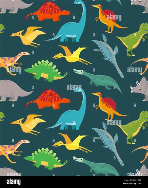 Dinosaur seamless pattern. Cute kids dinosaurs, colorful dragons ...