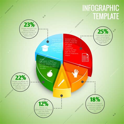 Colored abstract 3d pie chart education infographic element with sector ...