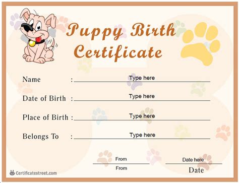 Free Printable Puppy Birth Certificate Pdf - Printable Word Searches