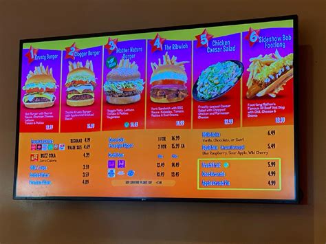 Menu at Krusty Burger restaurant, Universal City