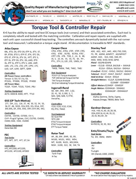 Torque Tool & Controller Repair - K+S Services, Inc.