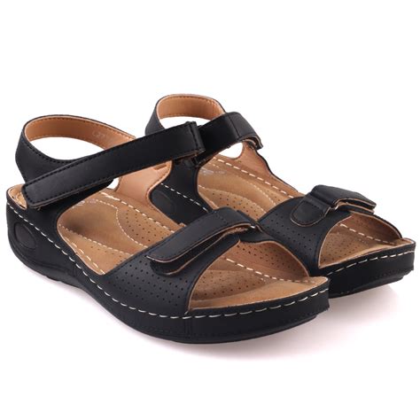 UNZE WOMENS NUTY COMFORTABLE WALKING SANDALS UK SIZE 3-8 BLACK