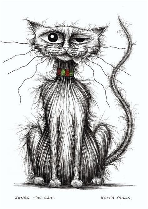 Jones the cat Funky kitty looking posh Hand drawn by Keith Mills | Cat art, Dog tattoos, Funky art