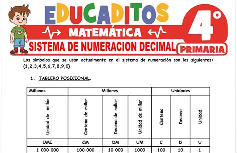 Sistema de Numeración Decimal para Cuarto de Primaria