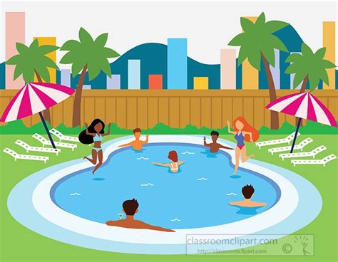 Summer Clipart - people-enjoying-backyard-swimming-pool-during-hot-summer-clipart - Classroom ...