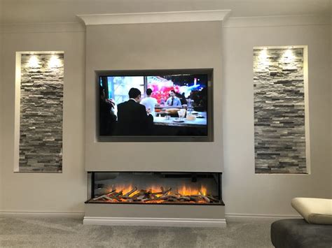 Media wall and fire | Living room decor fireplace, Feature wall living room, Living room remodel