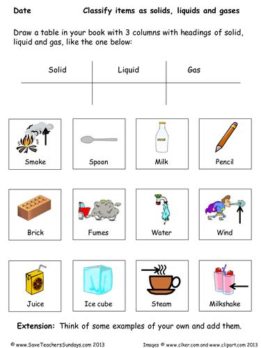 Printables. Solid Liquid Gas Worksheet. Tempojs Thousands of Printable Activities