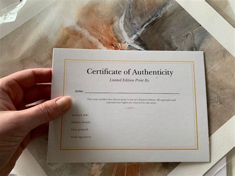 Limited Edition Art Print Certificate of Authenticity Cards - Etsy