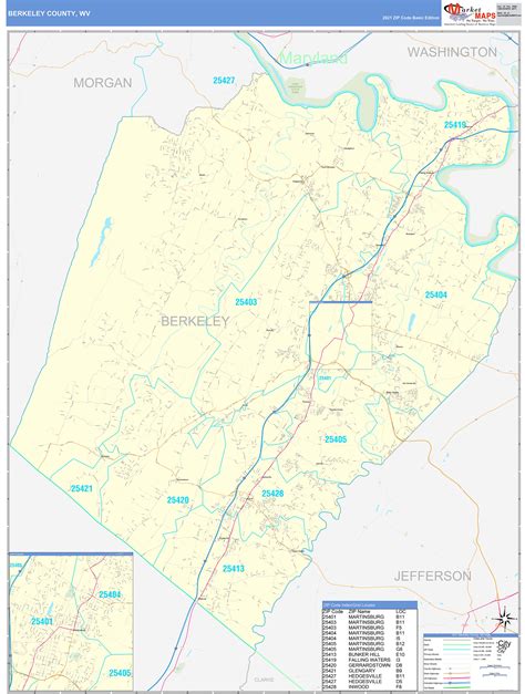 Berkeley County, WV Zip Code Wall Map Basic Style by MarketMAPS - MapSales