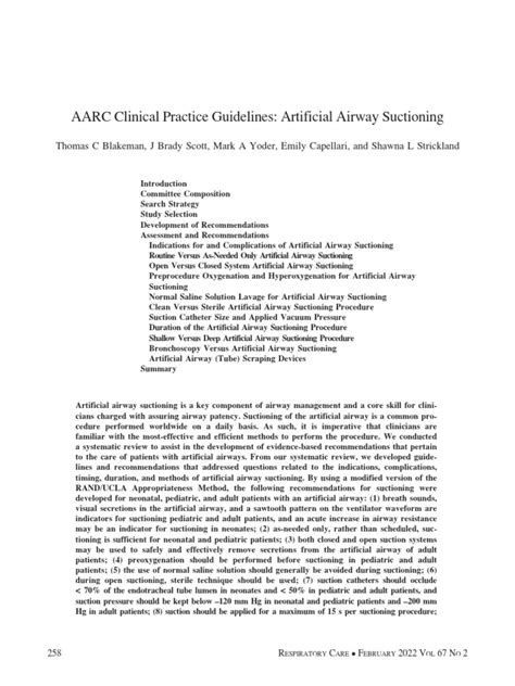 AARC Clinical Practice Guidelines - Artificial Airway Suctioning ...