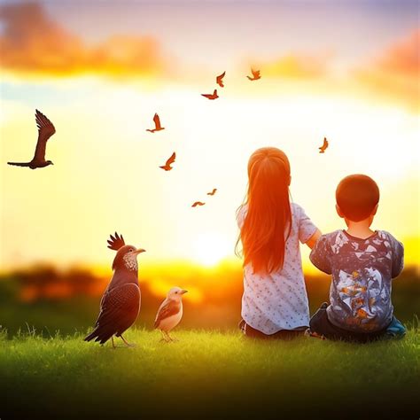 Premium AI Image | children praying and free bird enjoying nature on ...