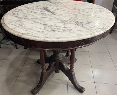 Rare Vintage White Marble Round Table, Furniture & Home Living ...