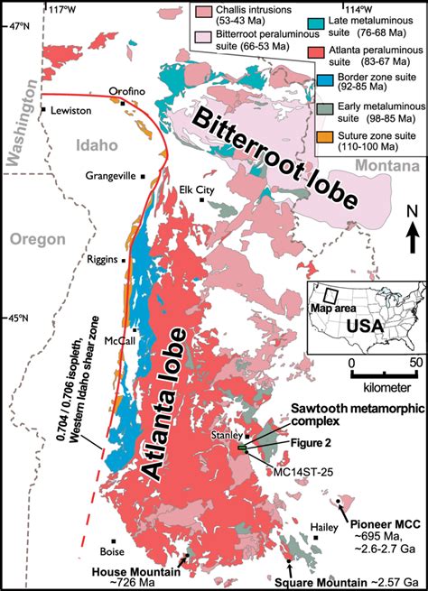 Simplified geologic map shows the Idaho batholith consisting of the ...