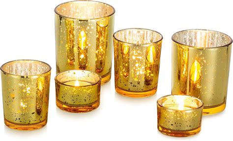 Amazon.com: Nuptio Glass Tealight Candle Holder 6 Pcs Gold Tea Light Holders Bulk Mercury Votive ...